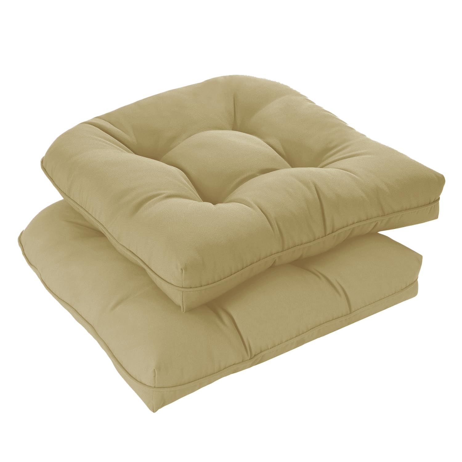 downluxe Lot de 2 Coussins de Chaise d'extérieur touffetés imperméables et surrembourrés en Mousse à mémoire de Forme pour Meubles de terrasse – 48,3 x 48,3 x 12,7 cm – Kaki