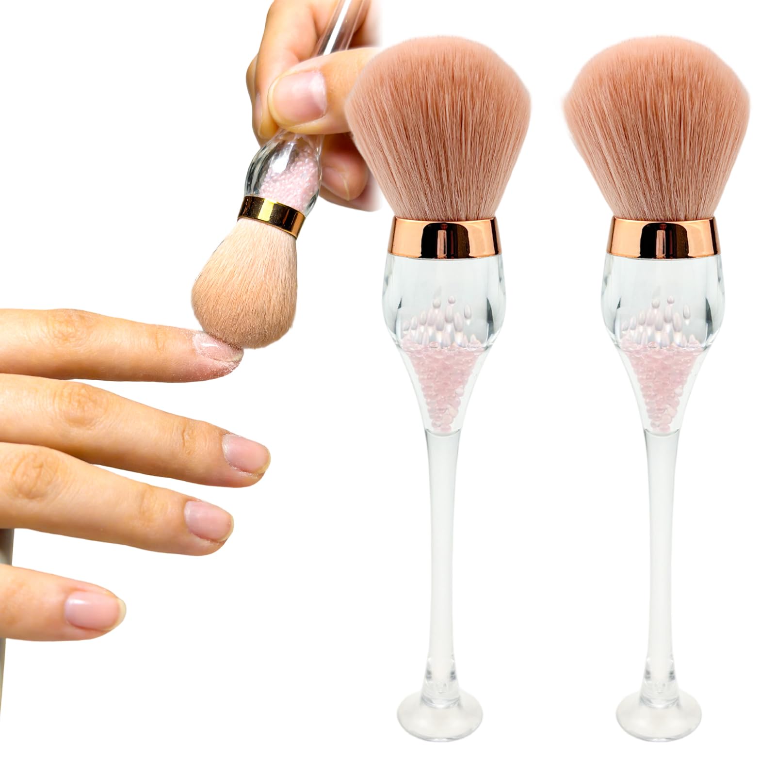 2PCS Nail Dust Brush in Wine Glass Style Dense Bristles for Manicure Station Nail Art Dust Cleaner Brush