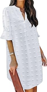 Summer Dresses for Women V Neck Ruffle Short Sleeve Casual Shift Dress - Buy now