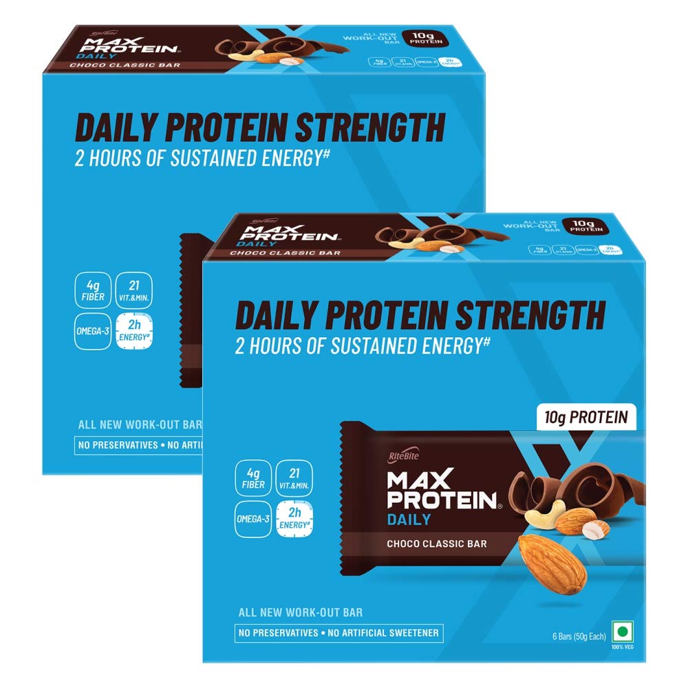 RiteBite Max Protein Daily Choco Classic Protein Bars with 10g Protein, 4g Fiber & 21 VIT. & Minerals | No Cholesterol & Trans Fat for Upto 2h of Energy, Healthy Snack, 50g (Pack of 12) (B08S79DBP1) Amazon Price History, Amazon Price Tracker