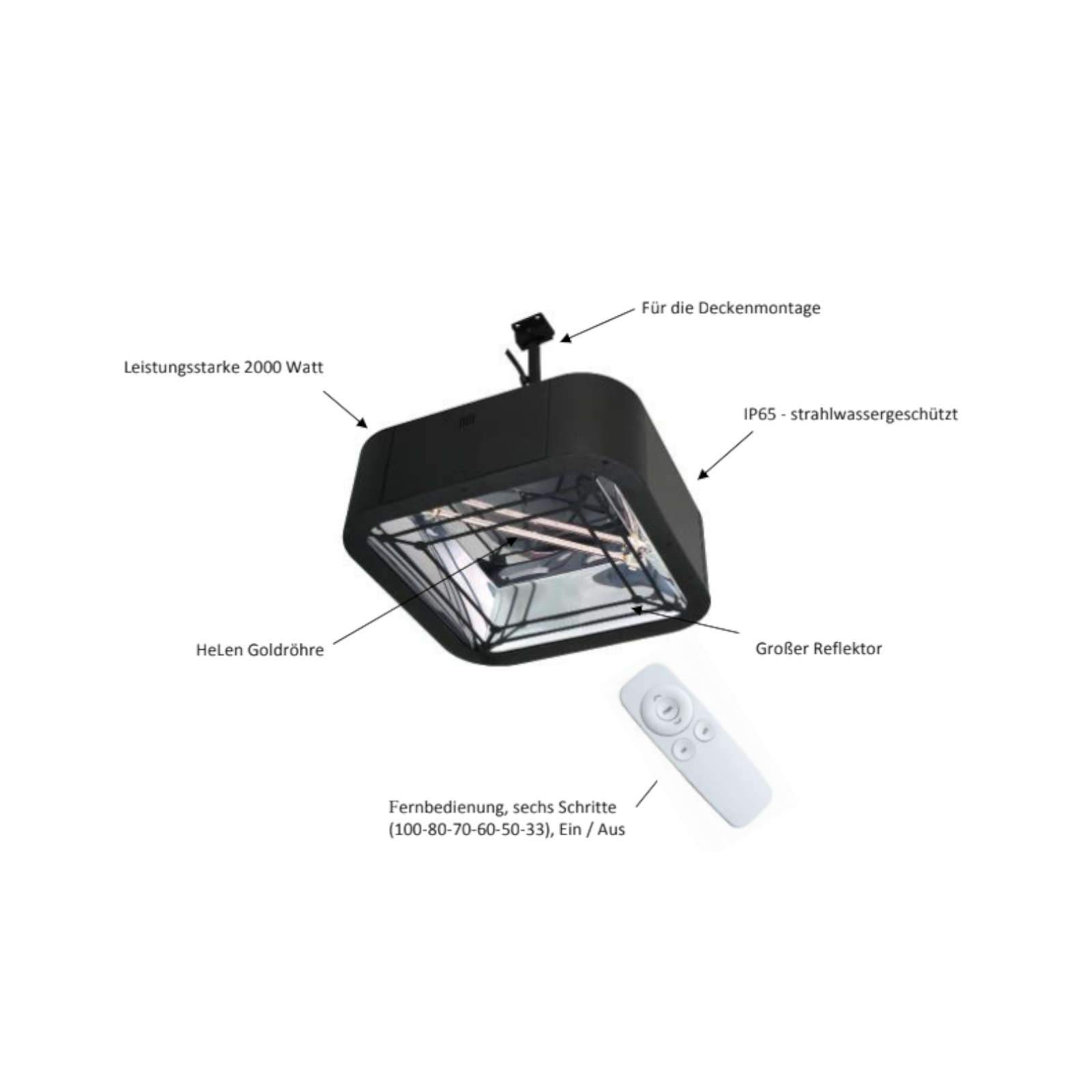 Riscaldatore per patio a infrarossi da 2000 watt con telecomando