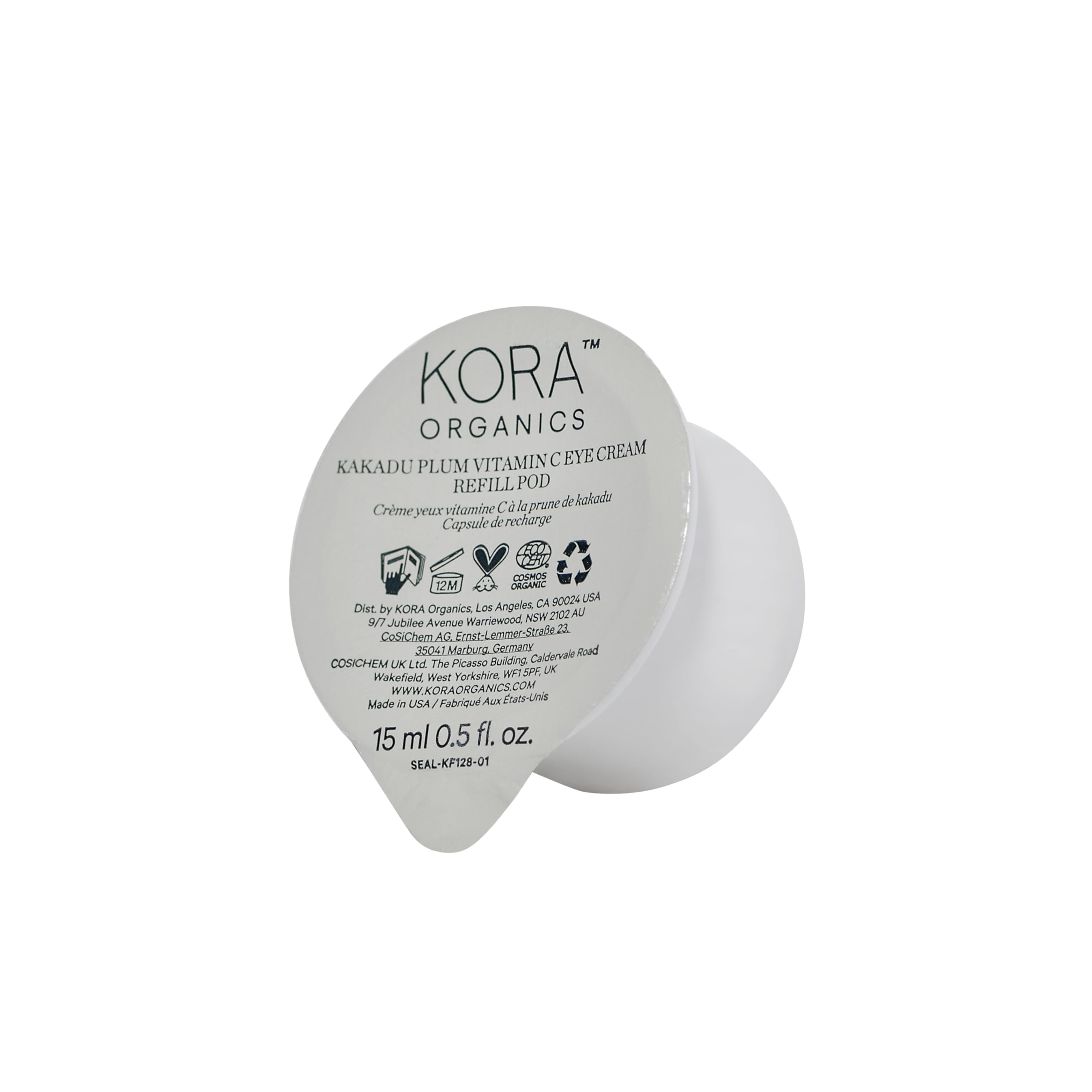 KORA Organics Kakadu Plum Vitamin C Eye Cream, Hydrating & Revitalizing, Certified Organic, Cruelty Free, Refillable, 0.51 fl oz