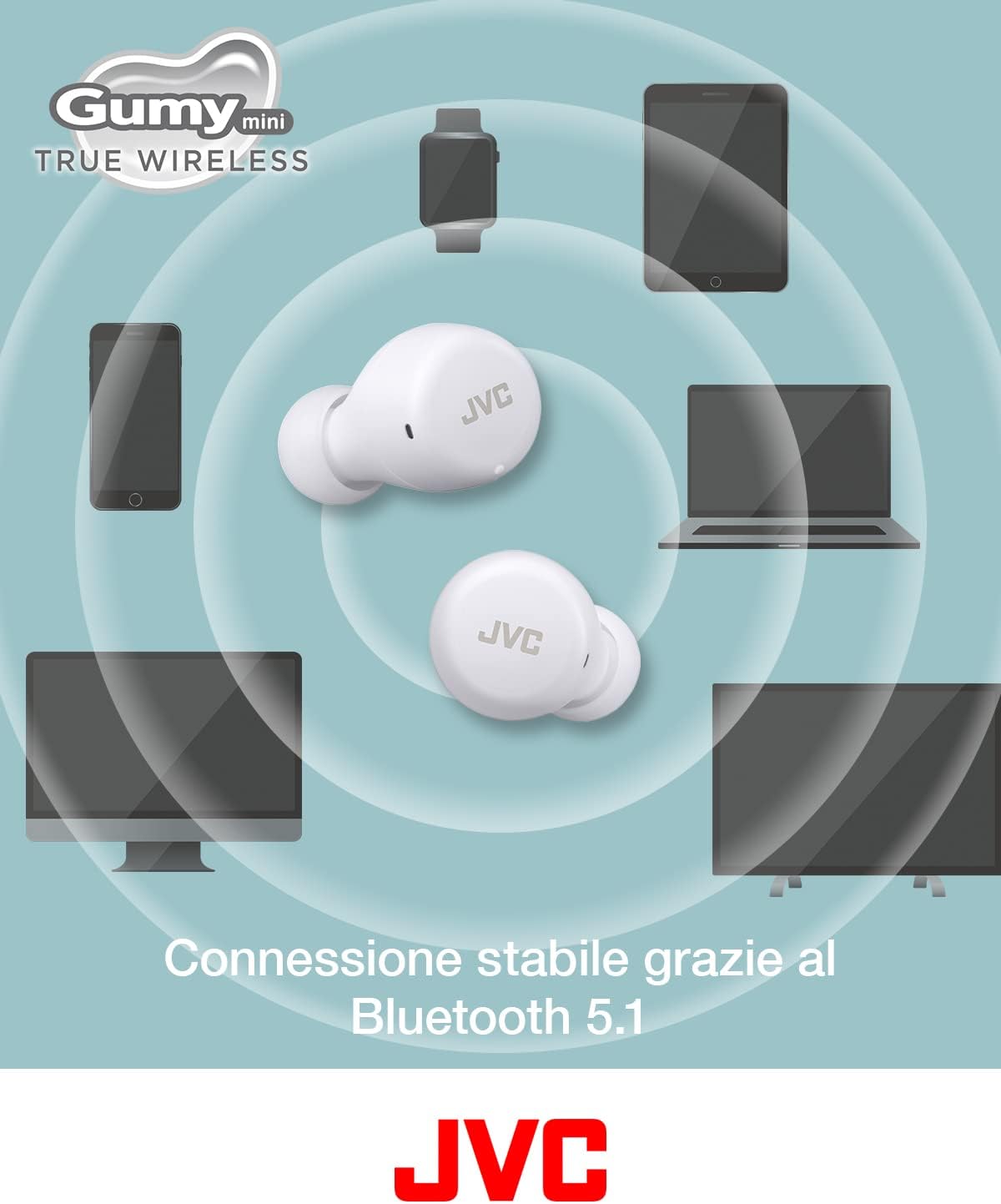 JVC, Cuffie Bluetooth True Wireless HA-Z55T, Bluetooth 5.1, Resistenti agli Schizzi, Certificate IPX4, Design Ergonomico, Cuffie Wireless con Batteria Fino a 15 ore, White Bianco - Immagine 3