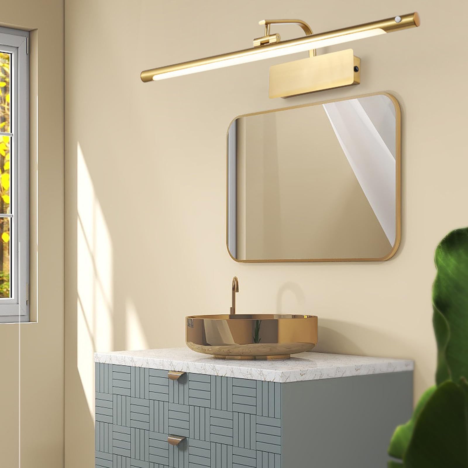 LED Spiegelleuchte Wandlampe mit Bewegungsmelder Wandbeleuchtung mit Schalter Wandleuchte Indoor Drehbarem Wandleuchten für Schlafzimmer Wohnzimmer Arbeitszimmer (Schwarze-Neutrales Licht,40cm)