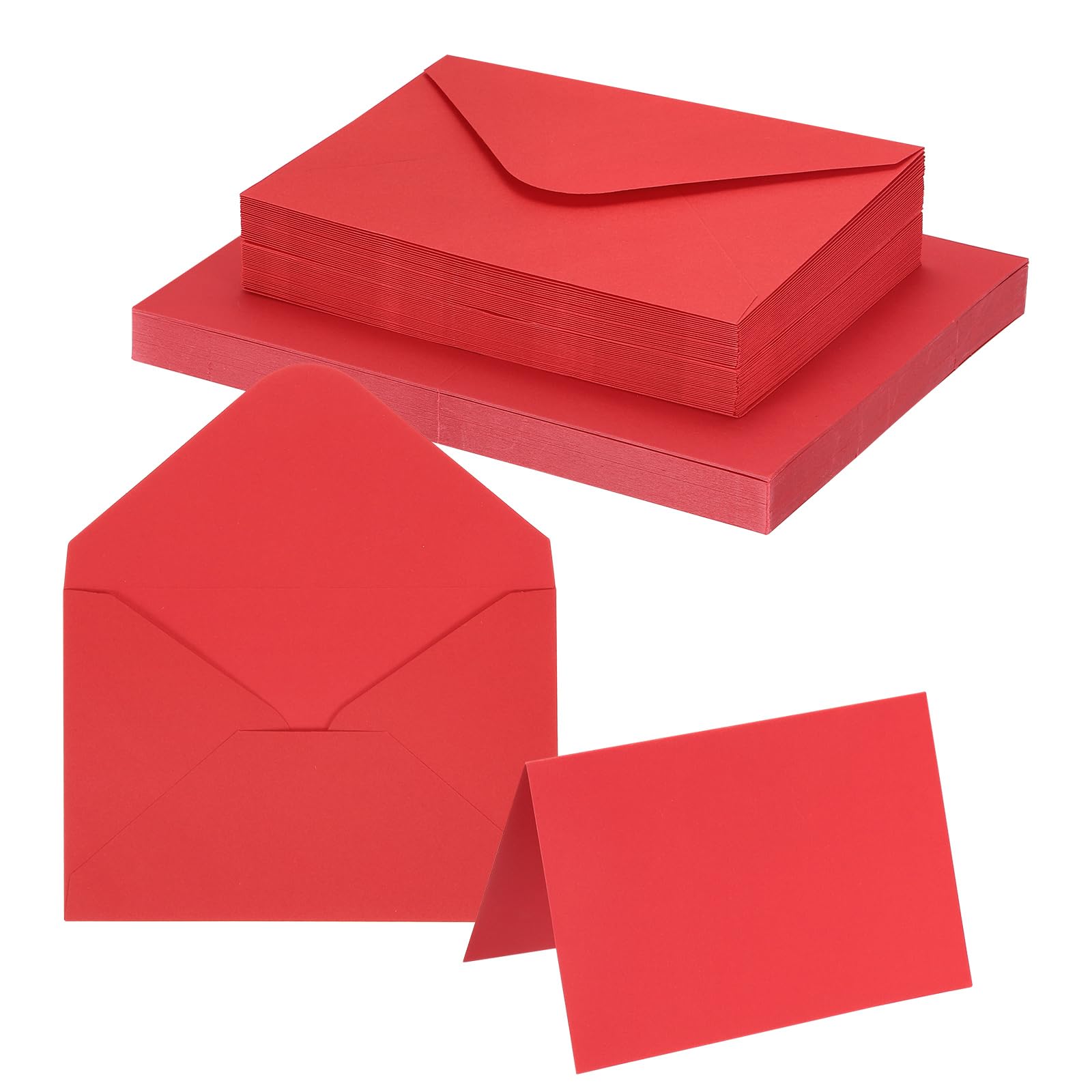 PATIKIL 10 x 15cm Blank Greeting Cards and Envelopes, 50Sets Half Fold Note Cards and Envelopes 250g Thick Cardstock for DIY Wedding Birthday Party Invitations, Bright Red