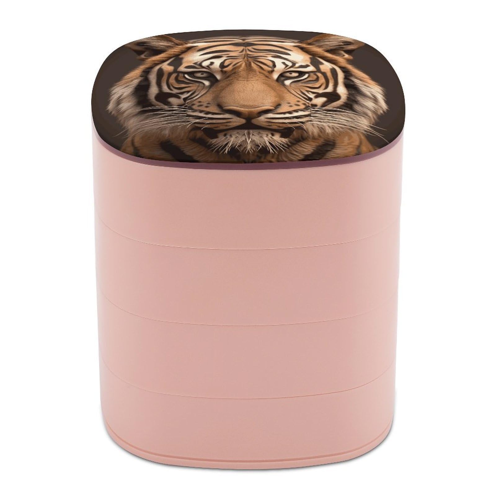 JTREHY Tiger HeadJewelry Box 4-Layer Rotating Stronge Boxs Round Travel Jewelry Case with Lid for Bracelets Rings Bracelets, Gift for Women