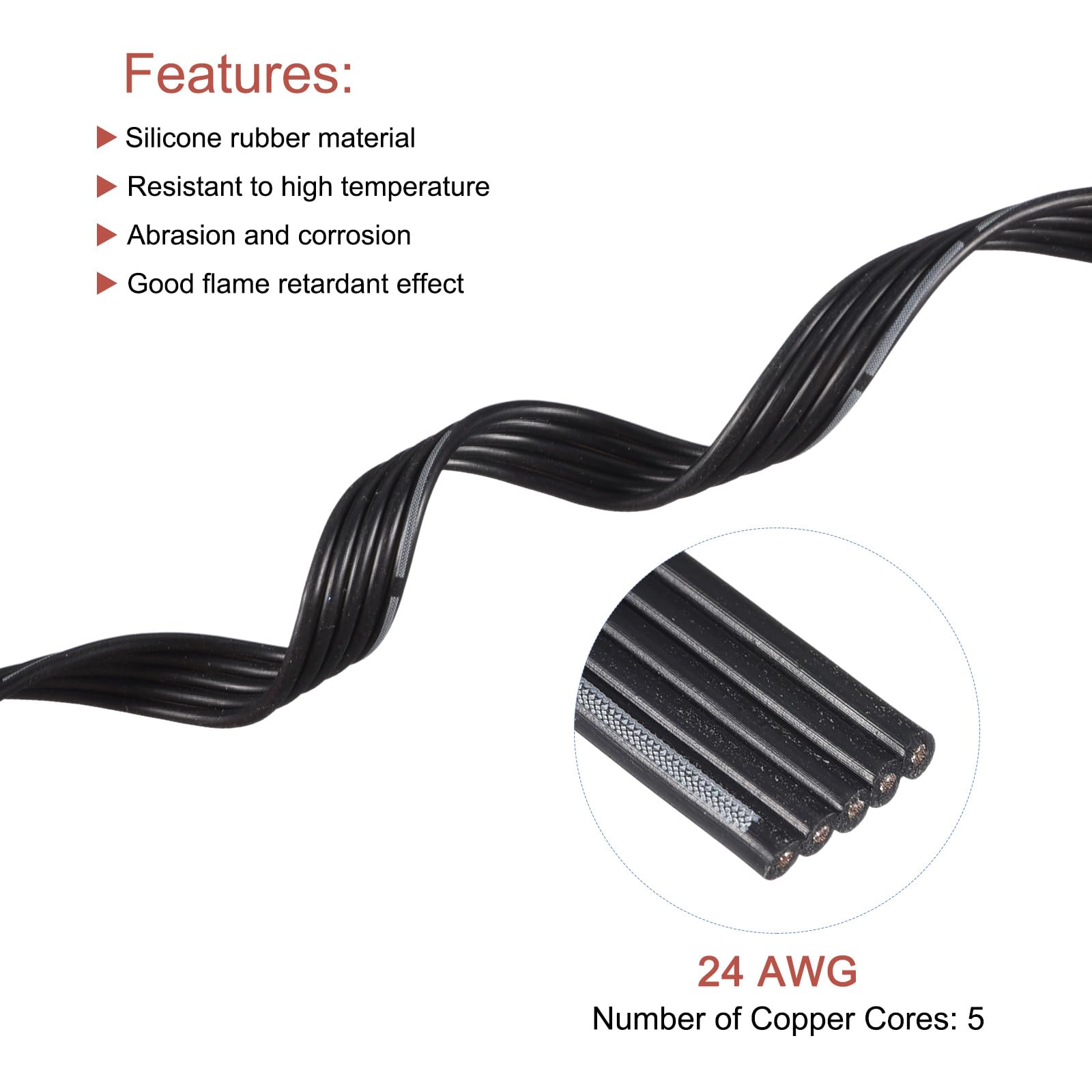 QUARKZMAN Cavo A Nastro In Silicone 28AWG 3 Perni Cavo Piatto In Silicone Flessibile Calibro 28 3m/9,8 Piedi Filo Rame Stagnato Nero Per Modellino Aereo Modello Automobile Elettrico - 5