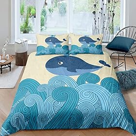 Erosebridal Whale Duvet Cover, Sea Wave Spiral Bedding Set for Kids Room Blue Ocean Quilt Cover, Marine Life Cartoon… 614hpGrhPaL. SS280