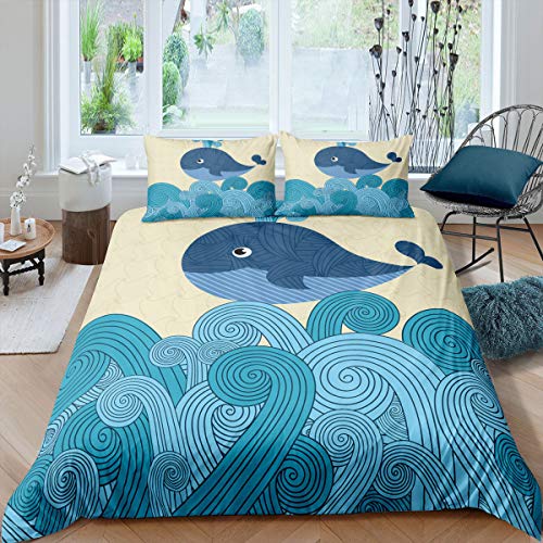 Erosebridal-Whale-Duvet-Cover-Sea-Wave-Spiral-Bedding-Set-for-Kids-Room-Blue-Ocean-Quilt-Cover-Marine-Life-Cartoon-Comforter-Cover-King-Size-for-Children-Boys-Girls-Lightweight-Decorative-Room 614hpGrhPaL