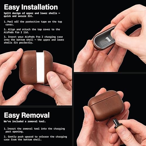 Miniatura 9 de KORDIZ Funda de cuero para AirPods Pro de 2 generación - Funda de piel de vaca encerada con aceite genuino para Airpods Pro 2 - Pátina vintage