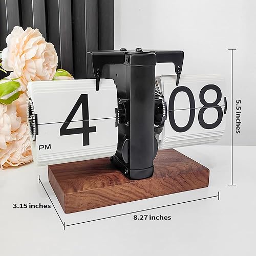 Miniatura 5 de Reloj de escritorio abatible (blanco madera), reloj de mesa retro vintage automático, gran número, mecánico, funciona con pilas, relojes internos