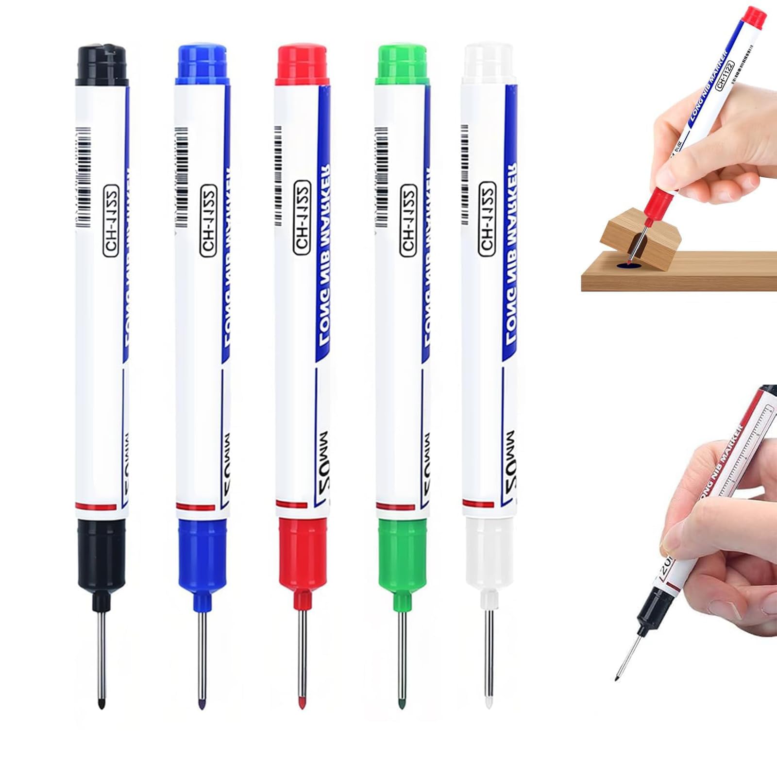 5PCS Long Head Deep Hole Markers, 20MM Long Nib Oil Ink Carpenter Pen | Permanent Markers…