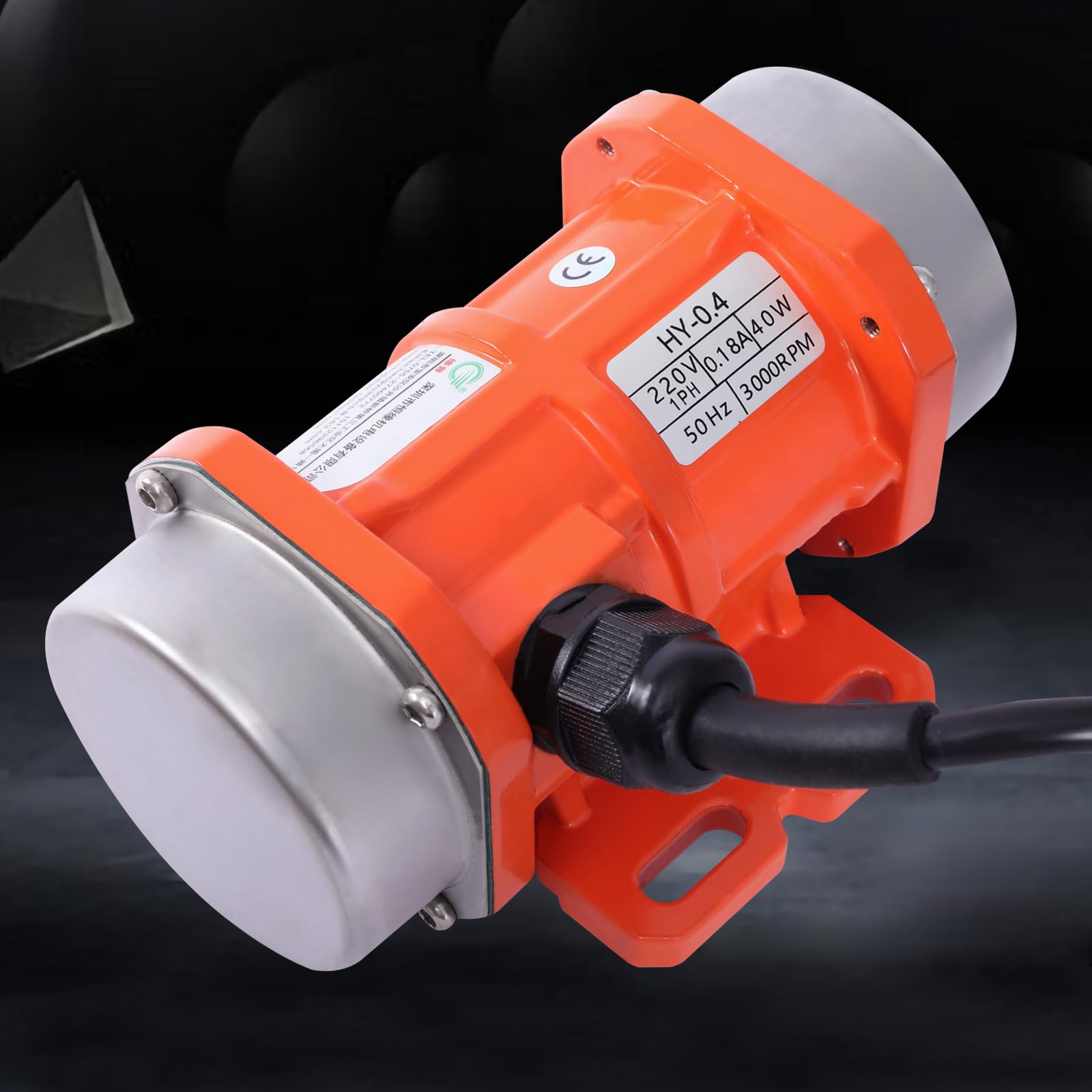 Motore vibrante da 40 W, 220 V, in lega di alluminio, con guarnizione impermeabile e guaina del cavo di alimentazione, 3000 rpm, arancione, 14,7 x 11 x 7,2 cm