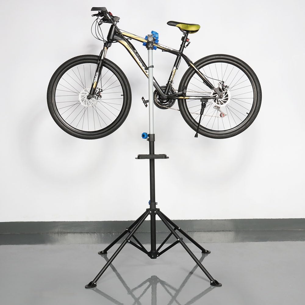 Yaheetech Pied atelier Vélo VTT Hauteur Réglable 108 -190 cm, Support de Réparation Vélo Poste de Montage pour Bicyclette avec Pince de Serrage Léger et Portable Pivotant à 360