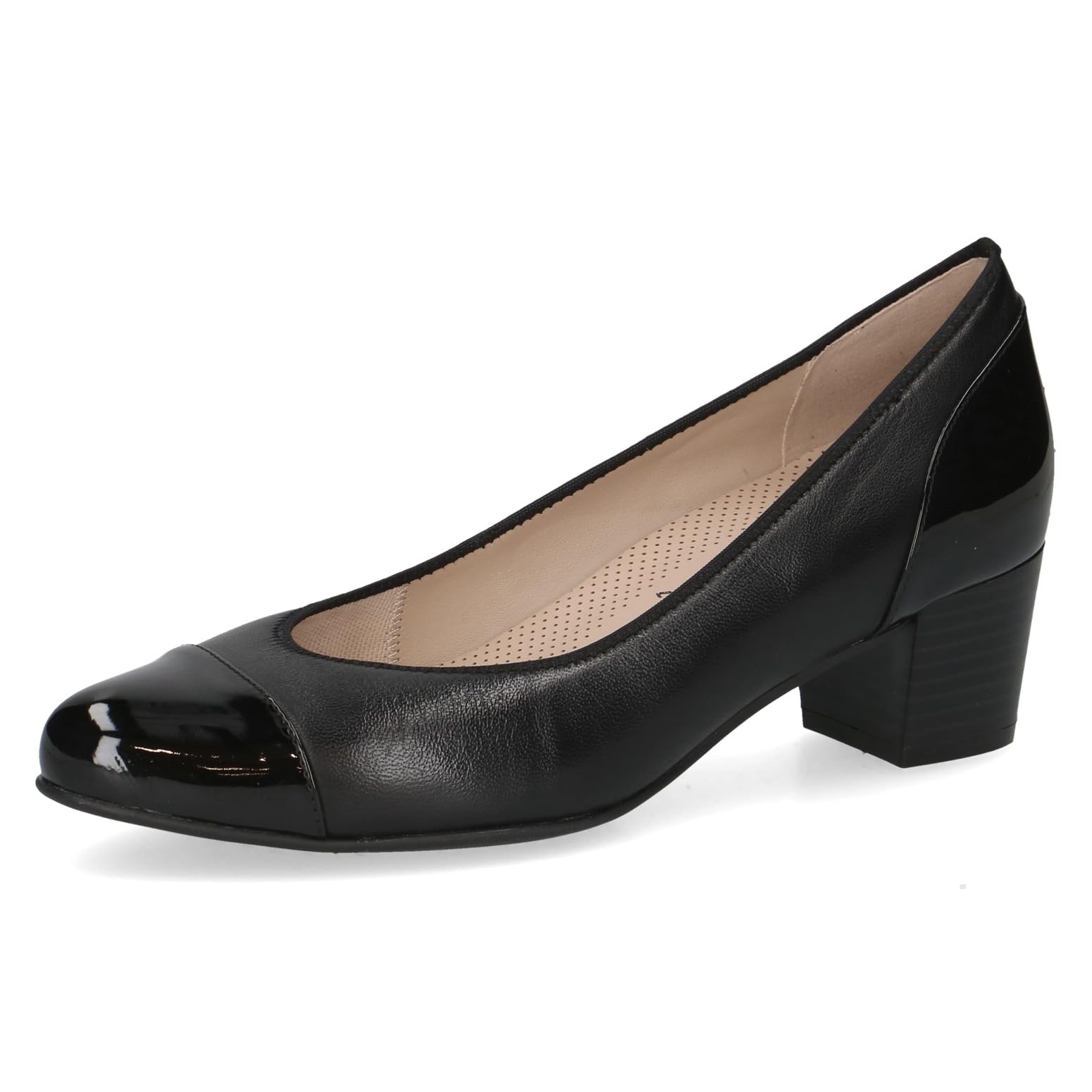 CAPRICE Comfort Women Pumps Block Heel Extra Width H, Black (Black Comb), 3.5 UK