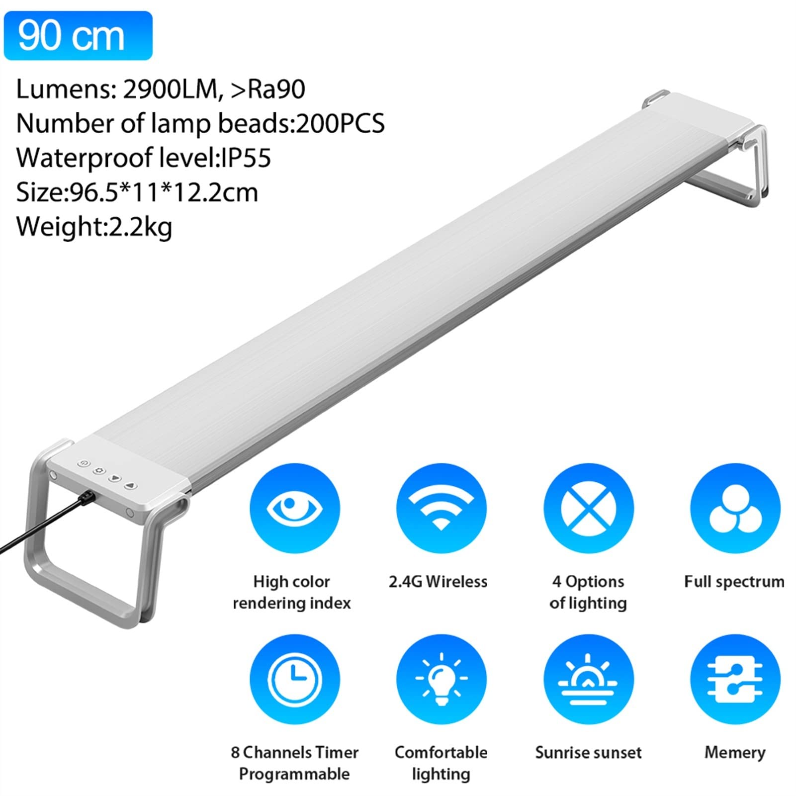Luci Piscina 60-90 cm multicolore. GUIDATO Acquario di spettro completo L'illuminazione di acquario con timer Tank Phish Dimmable Sport con telecomando da 2,4 g programmabile GUIDATO Luce dell'acquari