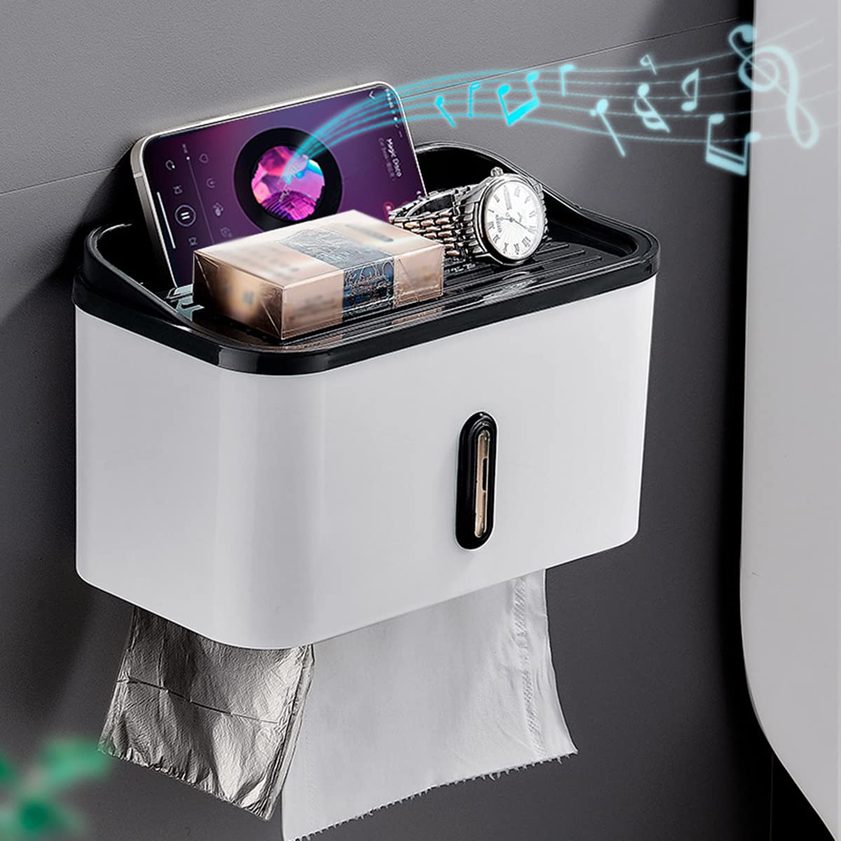 Portarrollos de Papel higiénico Adhesivo con cajón de Almacenamiento Caja de pañuelos de baño Soporte de Papel higiénico para Ducha montado en la Pared Portarrollos de Papel higiénico
