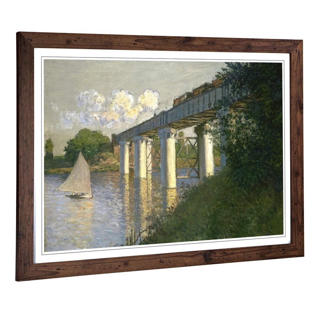 Big Box Art Framed Print of Claude Monet Railroad Bridge, Argenteuil Design | Wall Art Picture | Home Decor for Kitchen, Living Room, Bedroom, Hallway, Walnut, A2 / 24.5x18 Inch / 62x45cm