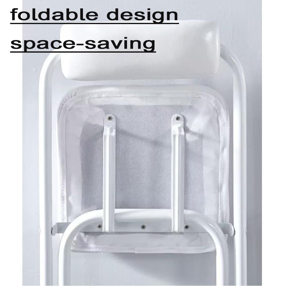 Silla Plegable con Respaldo, Taburete Alto Plegable De Acero, Taburete Plegable Alto para Barra, Silla De Cocina con Cojín De Cuero para Tienda, Café, Comedor(Black,55cm/21.6in)
