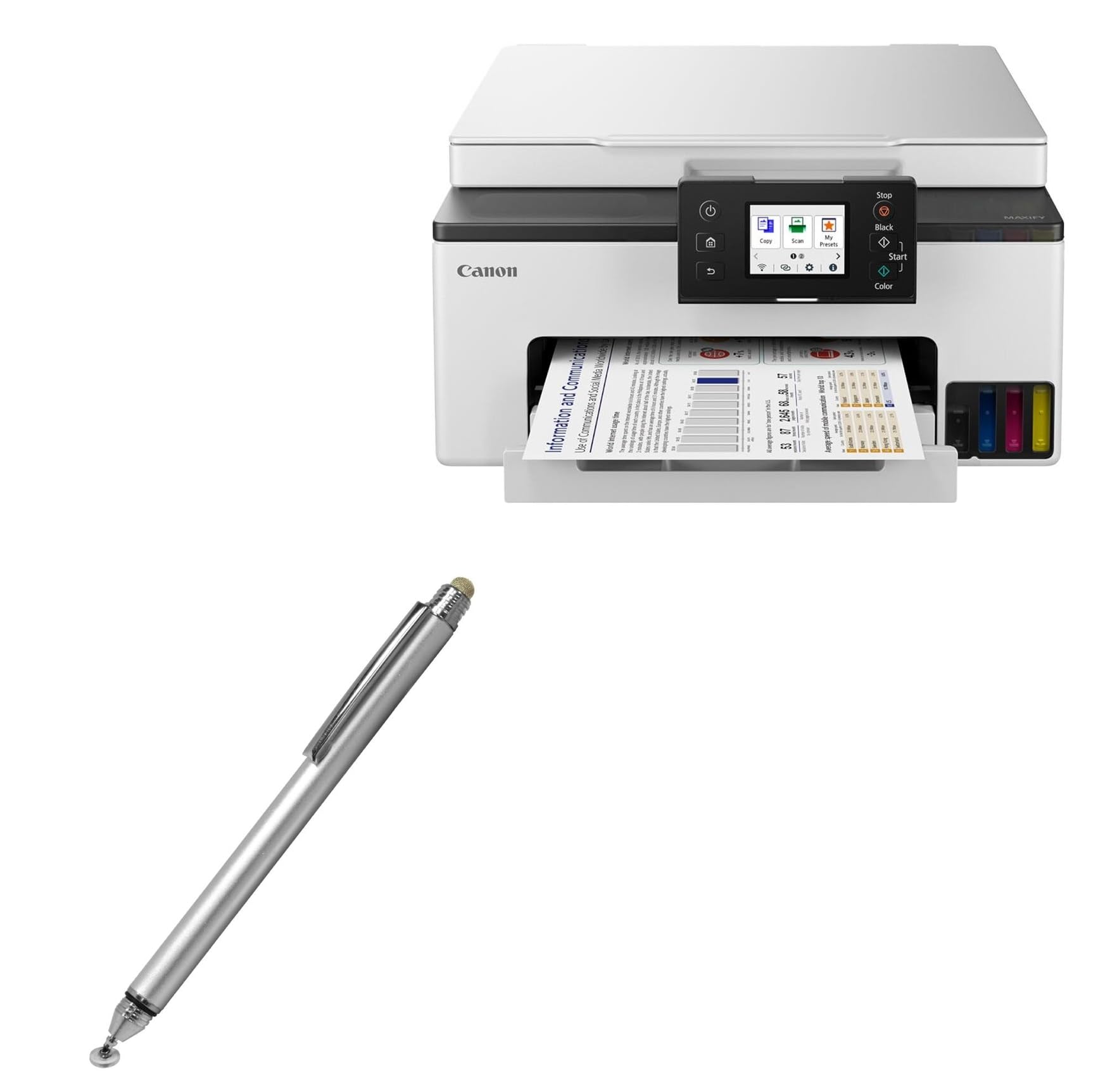 BoxWave Stylus Pen Compatible with Canon MAXIFY MegaTank GX1020 Printer Display - DualTip Capacitive Stylus, Fiber Tip Disc Tip Capacitive Stylus Pen - Metallic Silver