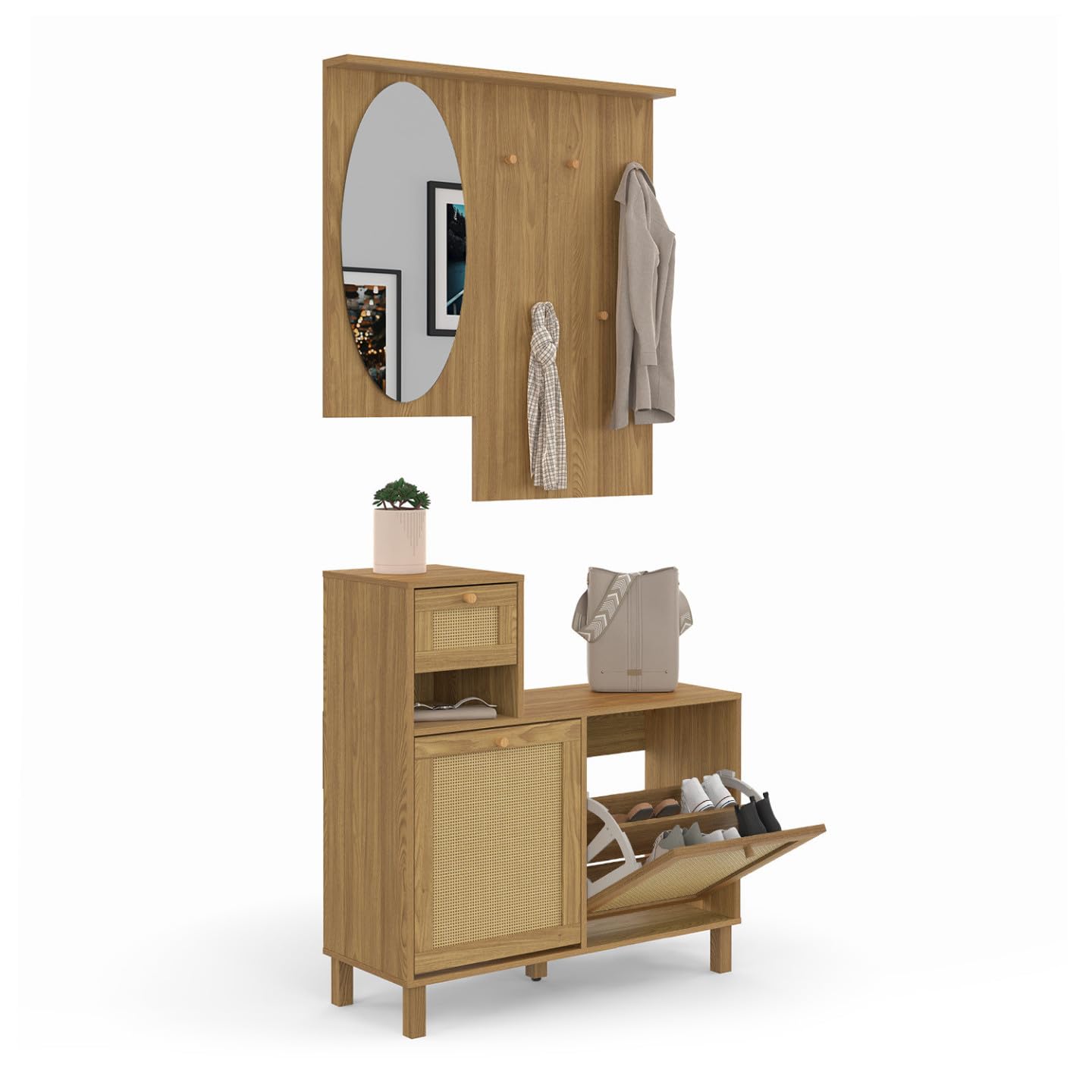 IDMarket - Vestiaire d'entrée avec Miroir HANAE Effet Naturel cannage