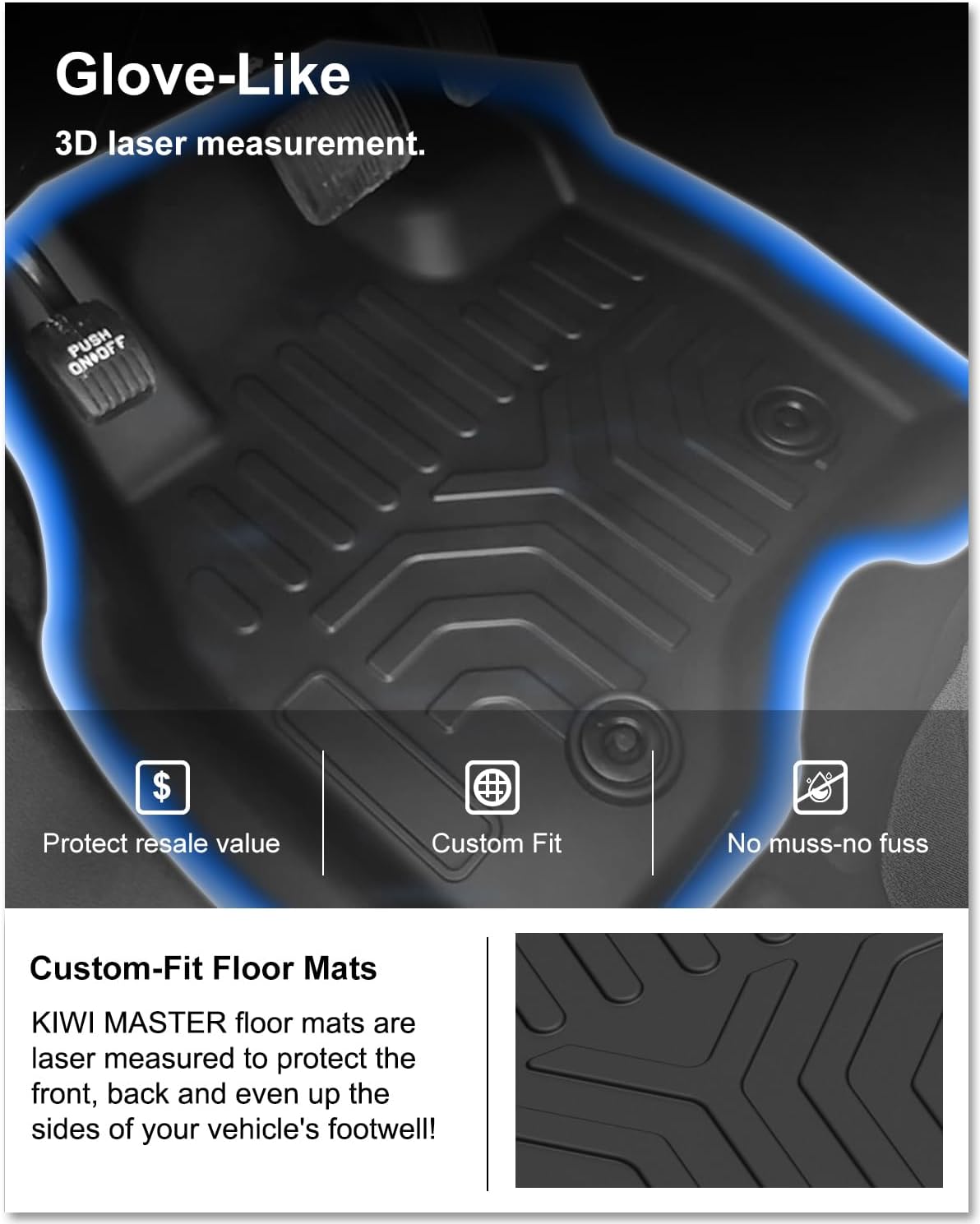 kiwi master floor mats for 2015-2019 ford explorer, custom fit all weather car mats, heavy duty tpe floor liners, front & rear 2 row, black ford explorer|2015-2019|floor mats