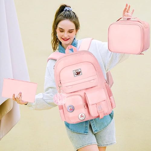 Miniatura 6 de Mochila para laptop para niñas, mochila escolar universitaria, 15.6 pulgadas, bonita mochila antirrobo resistente al agua para adolescentes, Rosa