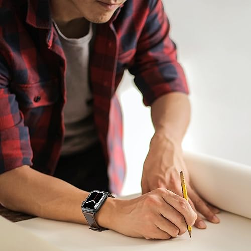 Vista 127 de Correa de cuero compatible con correas de Apple Watch de 1.811 in, 1.772 in, 1.732 in, 1.654 in (Serie 1/2/3) para hombres y mujeres, correa de Azul