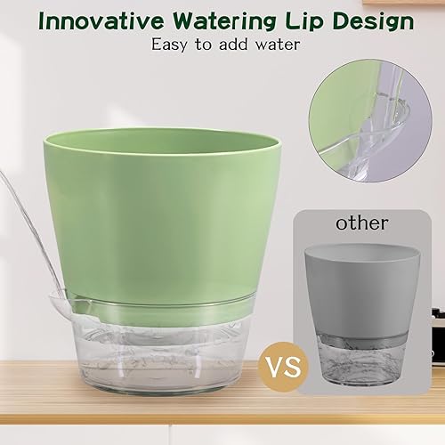 Miniatura 4 de CEWOR Macetas de riego automático de 6 pulgadas para plantas de interior, paquete de 4 macetas de plástico con depósito profundo, ideales para
