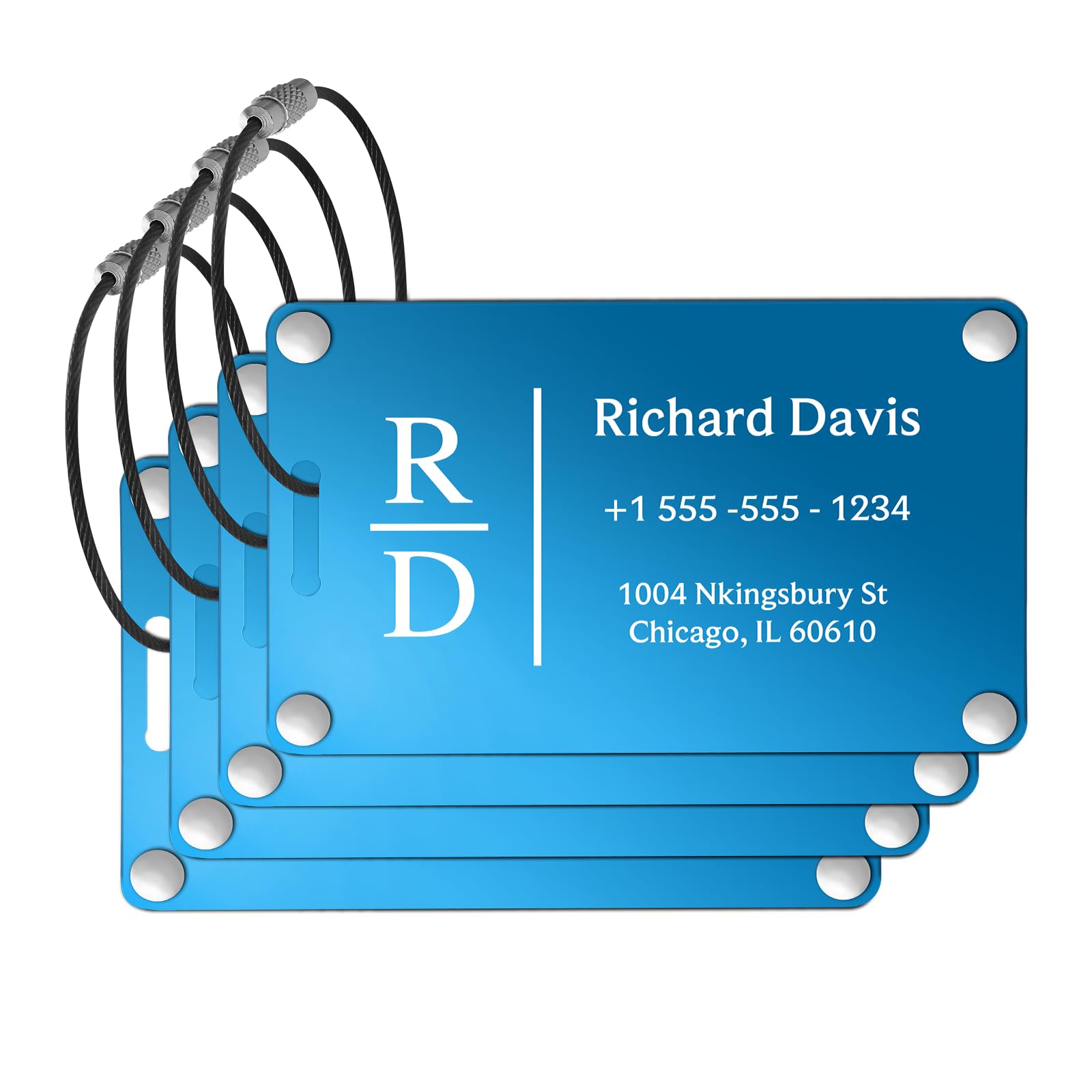 Luggage Tags for Suitcases 4 Pack: Personalized Luggage Tags for Backpacks & Bags Tags with Coustomizable Texts (Blue)