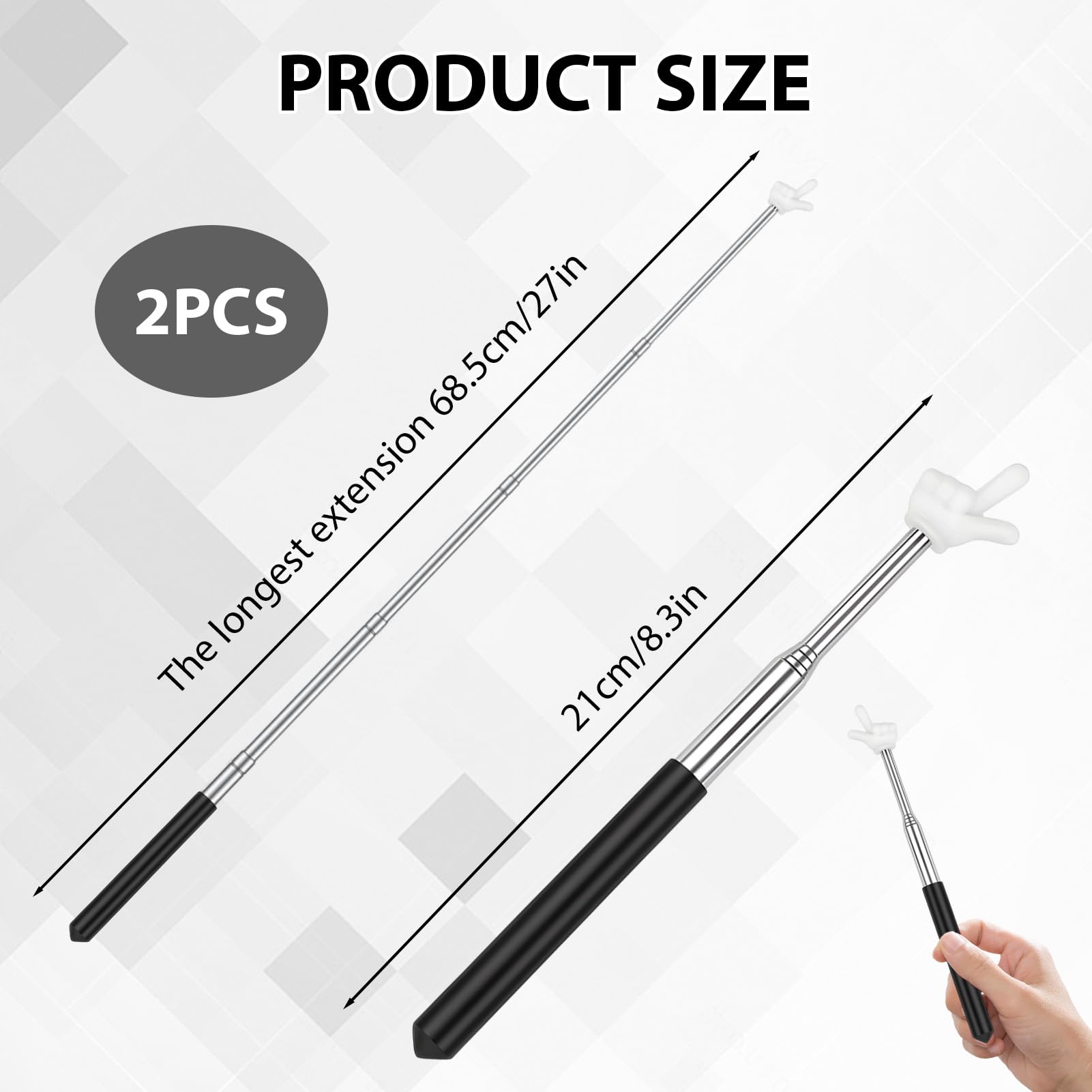 Pointeurs Rétractables Acier Inoxydable pour Salle de Classe, Lot de 2