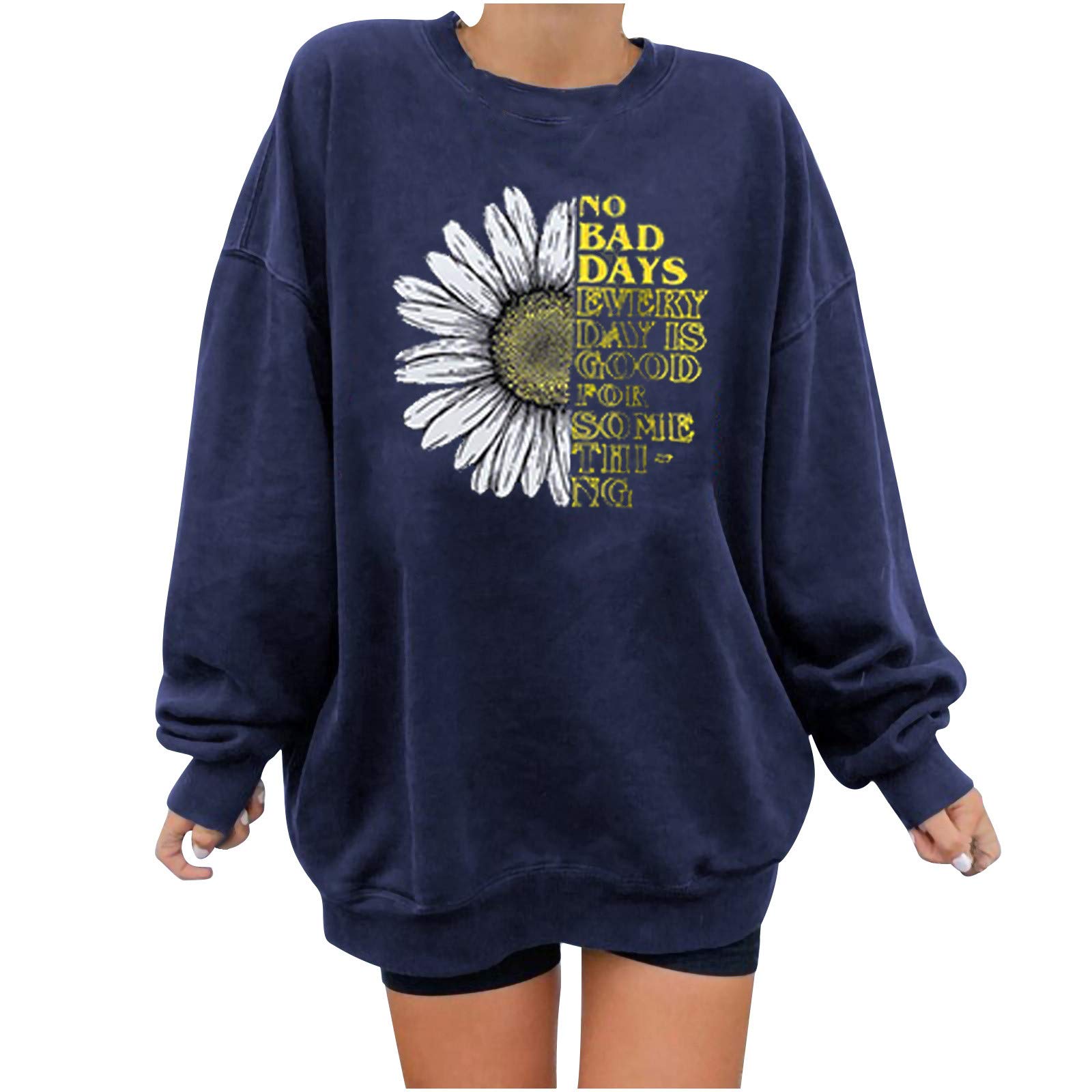 Slip Cute Relaxed Fit Tops Ladys Spring Flower T Shirt Crew-Neck Cotton Long Sleeve Breathable Park Plus Size T-Shirt Ladies