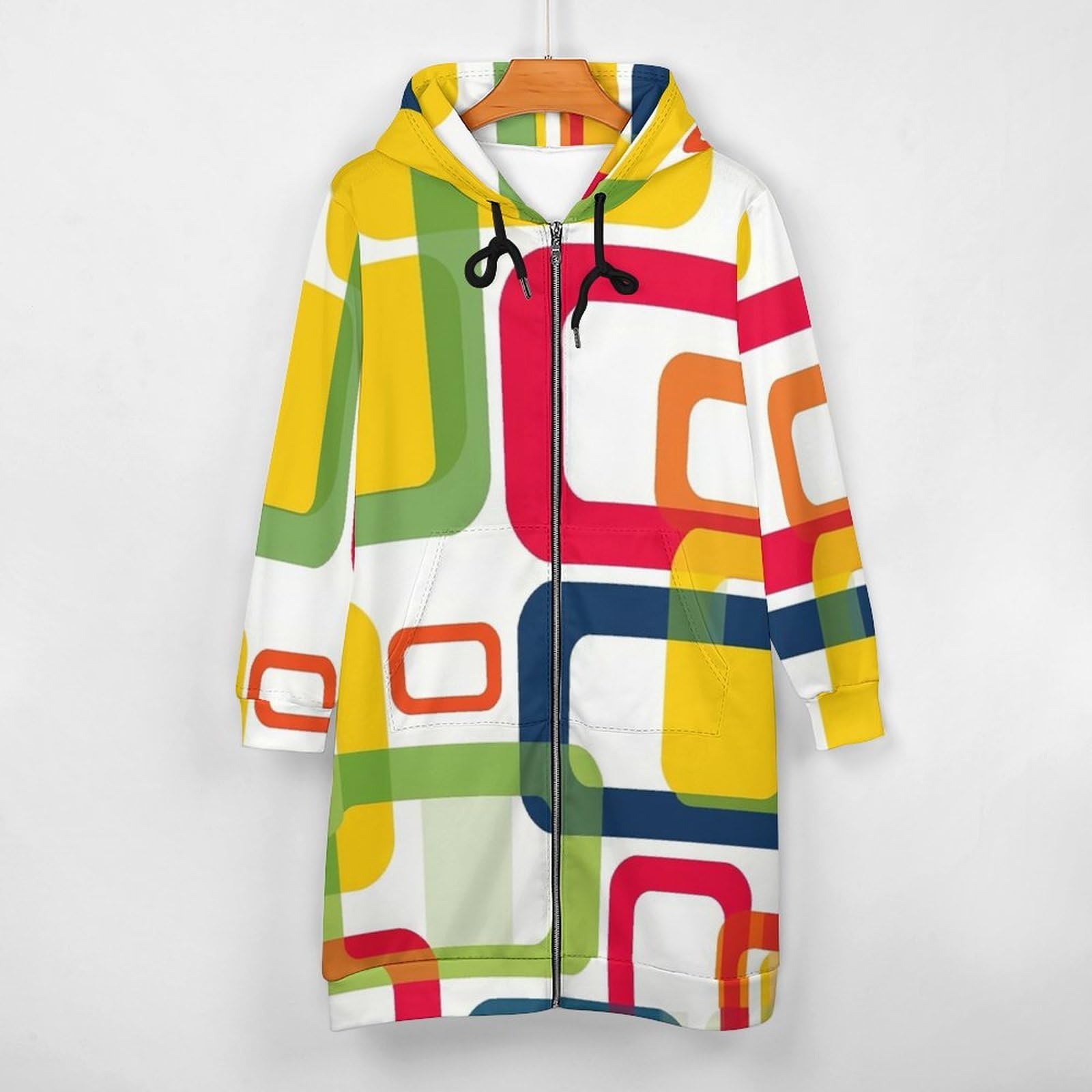 Felpa Donna con Zip Felpe Sportiva con Tasche E Cappuccio Motivo Quadrato Colorato Morbida Invernale Giacca Regolabile Confortevole per Uso Quotidiano Casual