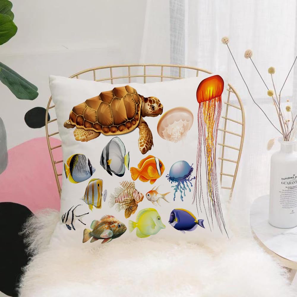 HYMSXW Cushion Cover,Throw Pillow Case Home Decorative for Living Room Bedroom Sofa Chair 20X20 Inch,Different types of sea animals in ocean,Pillowcase 50X50cm