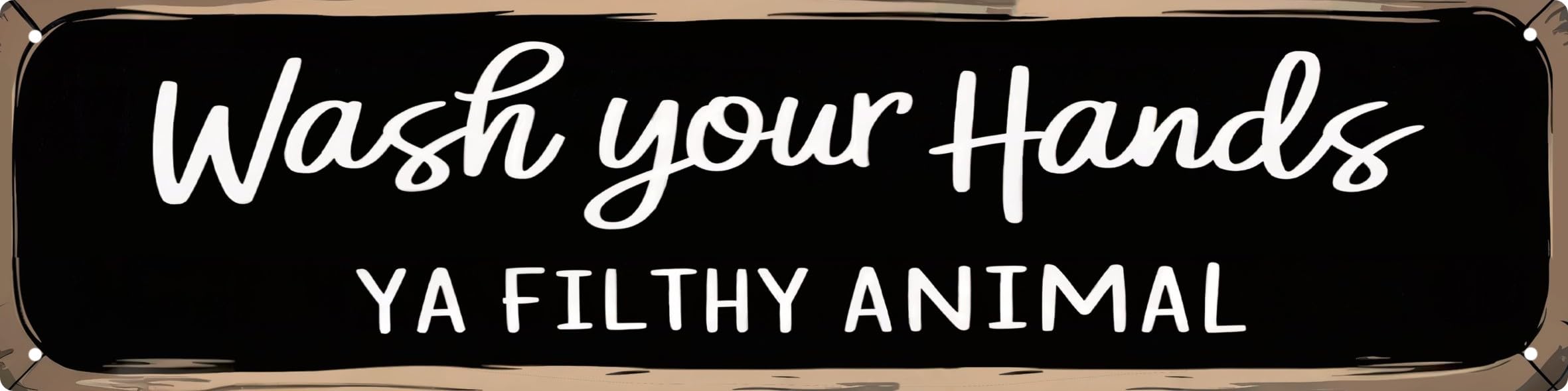 CSWLJS Funny Rustic Metal Tin Signs Wash Your Hands Ya Filthy Animal Kitchen Sign Wall Decor Black Vintage Farmhouse Bar Decor for Home Pantry Dining Room Coffee Shop 4x16 In