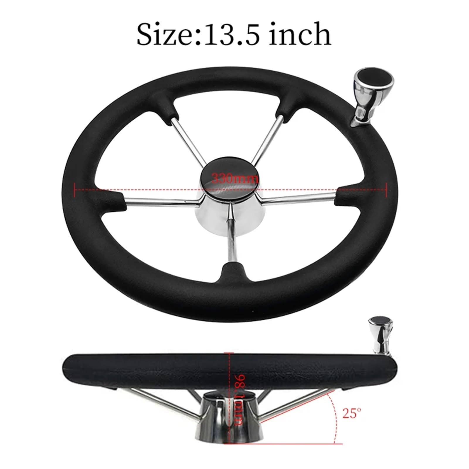 Steuerrad für Schiffe 13-Zoll-Lenkrad mit schwarzem Schaumstoffgriff und Knopf 5 Speichen for Yacht-Marine-Bootszubehör für Boote