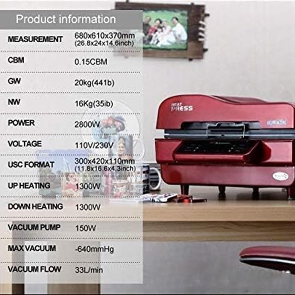 Máquina de prensa de calor de 2800 W, horno de vacío digital para impresión por sublimación 3D, control inteligente de temperatura para transferencia de tazas y fundas
