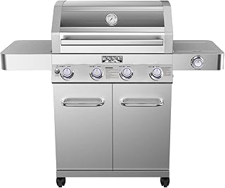 review Monument Grills 41847NG Stainless Steel 4 Burner Propane Grill (Convertible to Natural Gas) with Clear View Lid, LED Controls and Side Burner