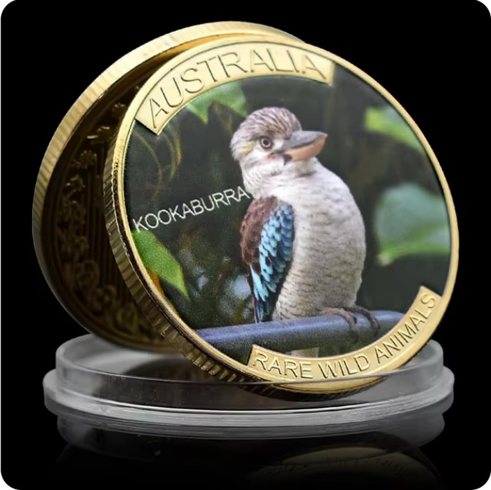 Rezajduie Golden Commemorative Coin Australian Rare Wild Animals Plated Coin Kangaroo/Cassowary/Koala/Wombat/Platypus Memorial Medal Crafts