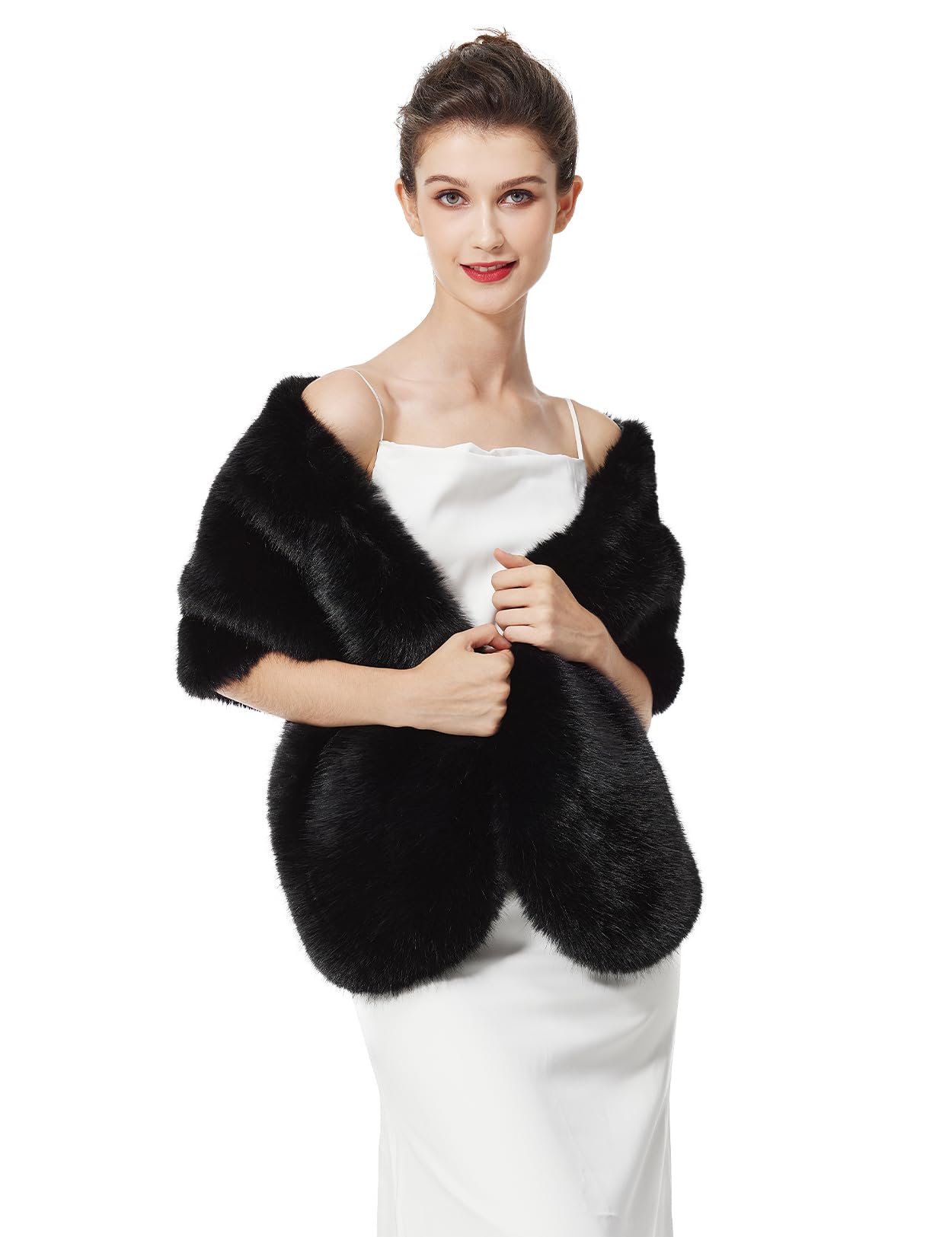 BEAUTELICATE Estolas para Bodas Fiesta Pelo Capa Poncho Invitada Boda Mujer Faxu Fur Shawl with Trim