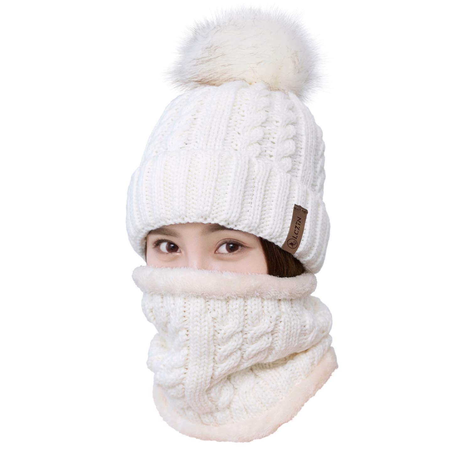 Genericwomens Pom Beanie Hat Scarf Set Girls Winter Ski Hat