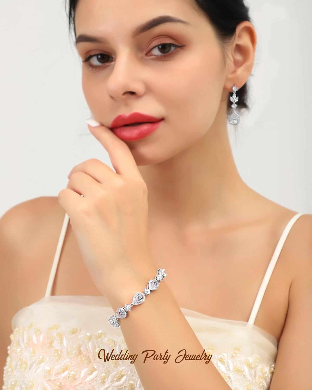 Elegant Teardrop Earrings & Bracelet Set, Gold Plated Bridal Jewelry for Wedding Bride Bridesmaid, Prom Party Dangle Matching Jewelry Gift