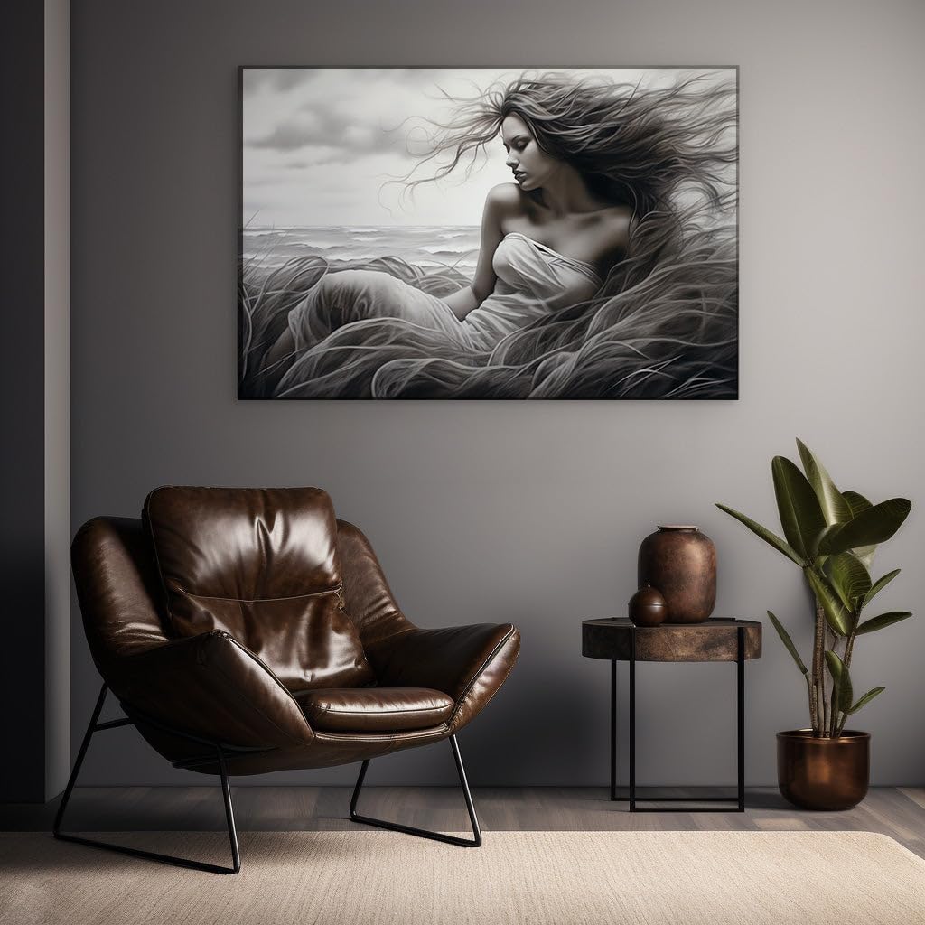 Canvas for Living room. Whispers of the Wind: Elegance and Freedom on a Windswept Shore, 27 x 18 inch Canvas Wall Art - Contemporary Masterpieces - Modern Home Decor