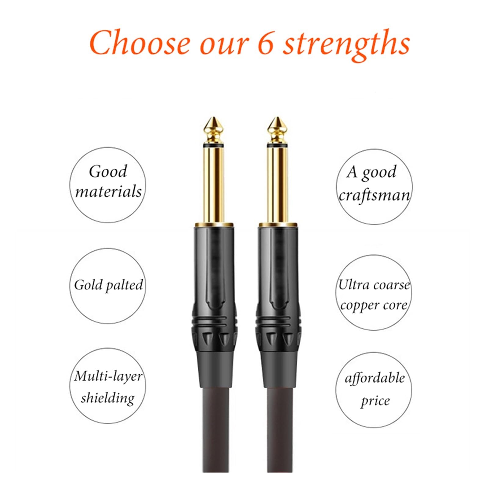Cavo Audio Professionale per Chitarra Cavo Audio Jack da 6,5 ​​mm Cavo per Chitarra da Maschio A Maschio per Strumento Musicale Elettronico da Collegare agli Amplificatori Audio (Color : 2m)