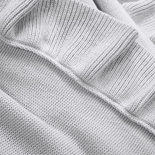 Image of Lush Decor Reyna Soft Knitted Ruffle Throw Blanket, 50 inch W x 60 inch L, Light Gray - Modern Farmhouse Ruffle Blanket - Cozy Chic Blanket For Bed, Couch, or Chair
