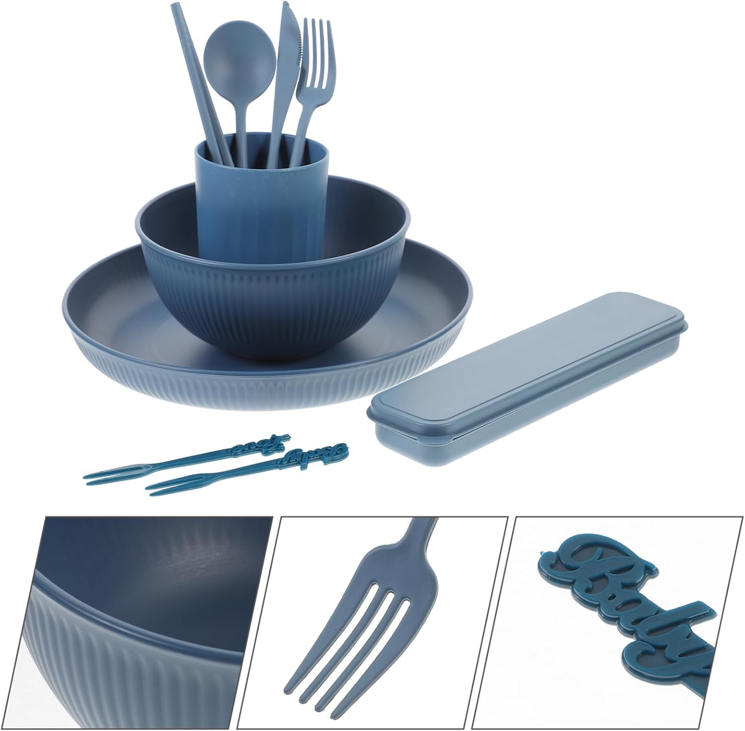 40-Piece Wheat Straw Cutlery Set with Case Includes Bowls Plates Cups Spoons and Chopsticks Portable Tableware for Camping and Travel