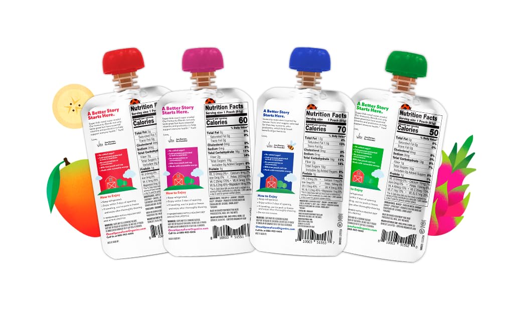 Once Upon a Farm | Immunity Blend | Apple, Cherry & Elderberry, Mango, Banana & Spirulina, Pineapple, Banana & Dragon Fruit, Pineapple | No Added Sugar | Variety Pack of 24