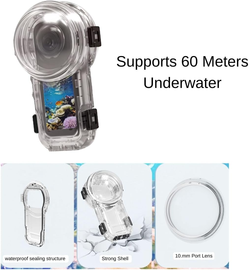 Fotoleey Waterproof Case for Insta360 X5 – 60m Dive Housing, with Carry Pouch & Anti-Fog Inserts – for Snorkeling, Swimming, Surfing – Shockproof, Leakproof Protection