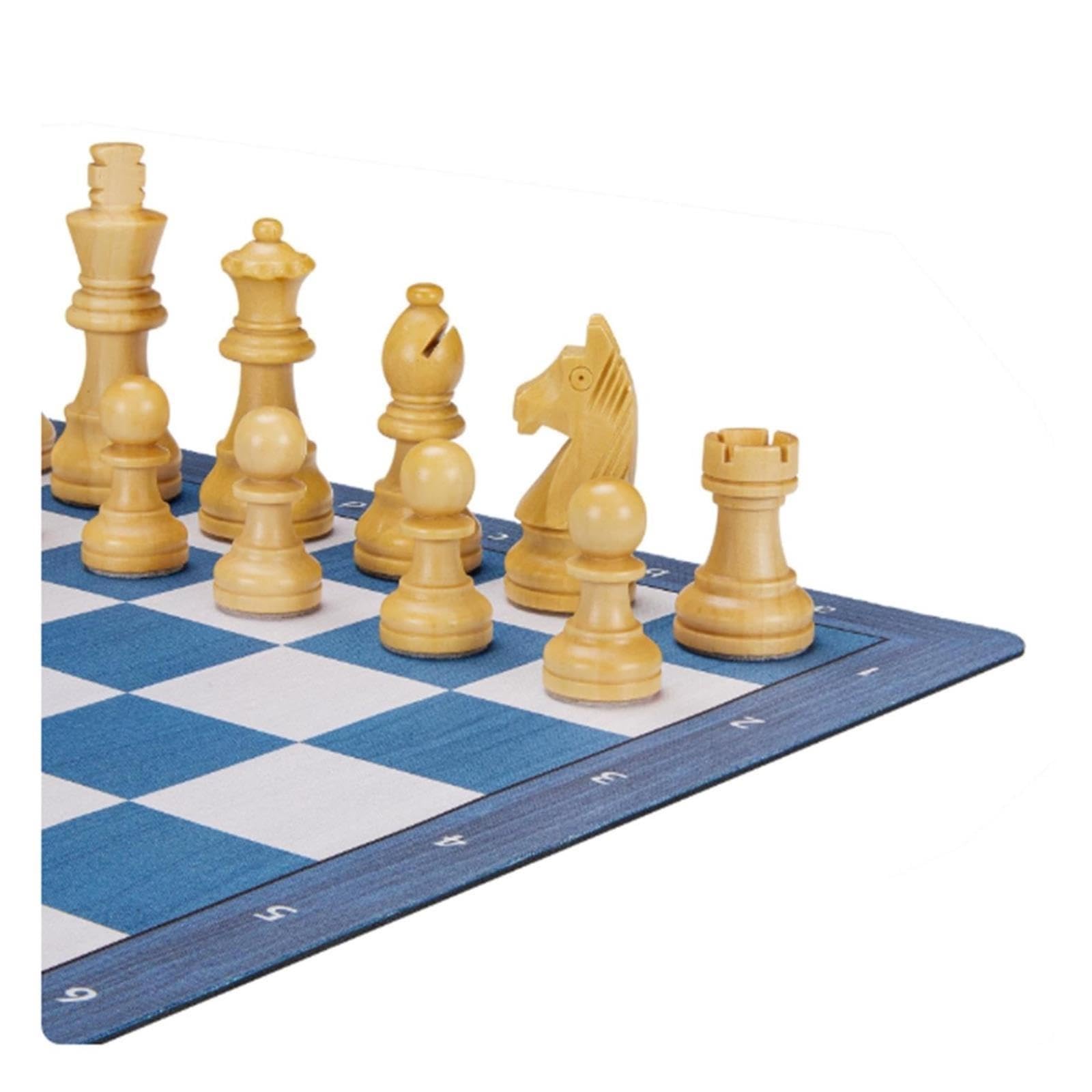 Set di scacchi in pelle arrotolabile con pezzi degli scacchi in legno | Scacchiera portatile, gioco da tavolo for il tempo libero da viaggio all'aperto(Blue)