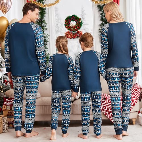 Ekouaer Christmas Pajamas for Family Long Sleeve Pjs Matching Sets with Plaid Pants Soft Sleepwear Loungewear2